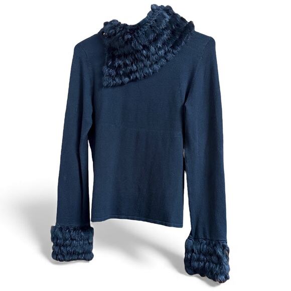 Yuka Vintage Faux Fur Trim Funnel Neck Knit Top Small - Picture 11 of 11